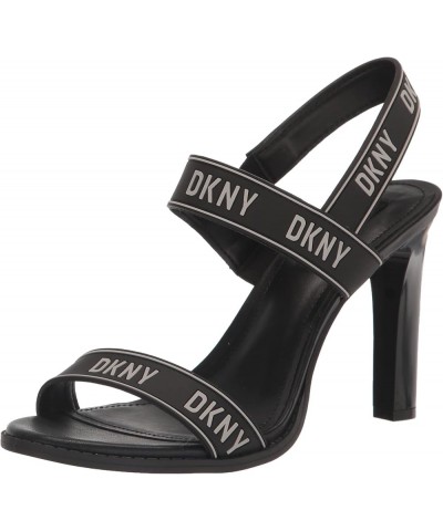 Women's Logo Slingback Open Toe Heel Heeled Sandal Black/Silver $43.91 Sandals