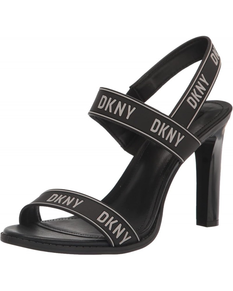 Women's Logo Slingback Open Toe Heel Heeled Sandal Black/Silver $43.91 Sandals