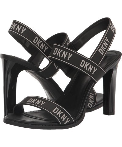 Women's Logo Slingback Open Toe Heel Heeled Sandal Black/Silver $43.91 Sandals