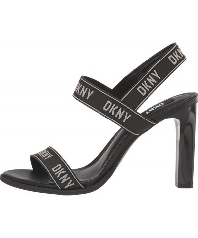 Women's Logo Slingback Open Toe Heel Heeled Sandal Black/Silver $43.91 Sandals