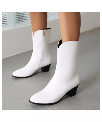 Fashion Women's Shoes Solid Leather Thick Heel Solid Side Zipper High Top Short Boots Suede Boots for Women No White $23.29 B...