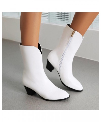 Fashion Women's Shoes Solid Leather Thick Heel Solid Side Zipper High Top Short Boots Suede Boots for Women No White $23.29 B...