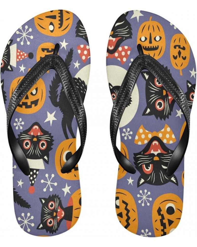 Spooky Cats Halloween Pumpkins Womens Flip Flops Summer Beach Sandals Casual Thong Slippers Comfortable Shower Slippers Non S...