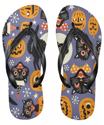 Spooky Cats Halloween Pumpkins Womens Flip Flops Summer Beach Sandals Casual Thong Slippers Comfortable Shower Slippers Non S...