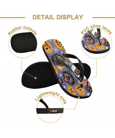 Spooky Cats Halloween Pumpkins Womens Flip Flops Summer Beach Sandals Casual Thong Slippers Comfortable Shower Slippers Non S...