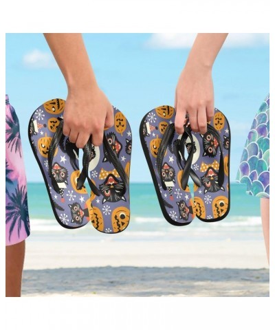 Spooky Cats Halloween Pumpkins Womens Flip Flops Summer Beach Sandals Casual Thong Slippers Comfortable Shower Slippers Non S...