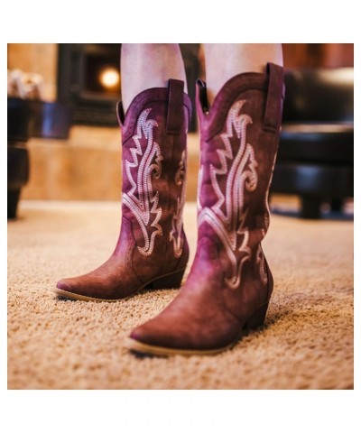 Rollda Cowboy Boots Women Western Boots Cowgirl Boots Ladies Pointy Toe Fashion Boots Tan $34.09 Boots