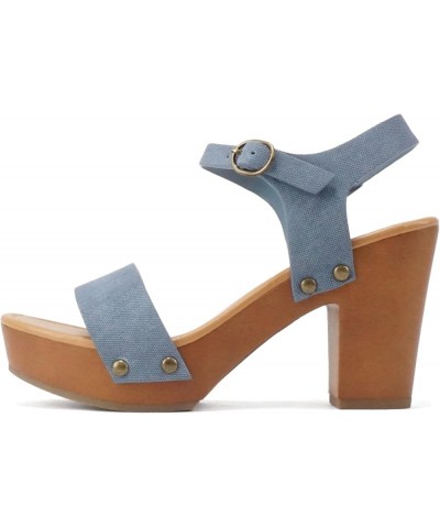 CHIVAS ~ Women's Bold Buckles Studded Wedge Sandal Denim Pu $17.40 Sandals