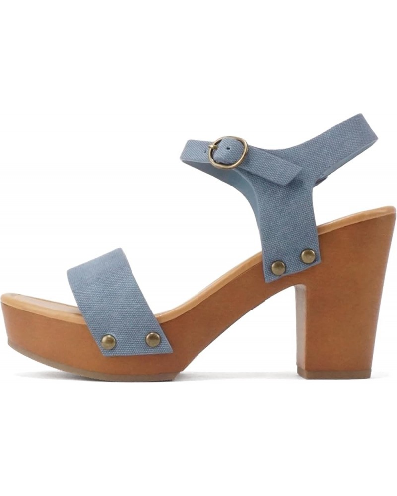 CHIVAS ~ Women's Bold Buckles Studded Wedge Sandal Denim Pu $17.40 Sandals