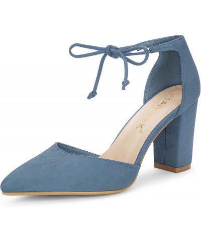 Women's Ankle Tie Point Toe Dress Pumps Haze Blue $24.56 Sandals