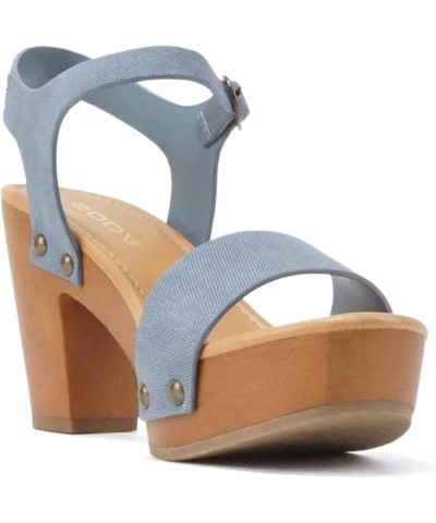 CHIVAS ~ Women's Bold Buckles Studded Wedge Sandal Denim Pu $17.40 Sandals