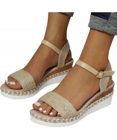 Womens Sandals Comfortable Platform Cork Open Toe Buckle Ankle Strap Espadrilles Flatform Casual Walking Wedge Sandals 9 A9kh...