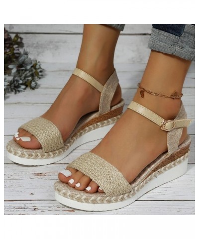 Womens Sandals Comfortable Platform Cork Open Toe Buckle Ankle Strap Espadrilles Flatform Casual Walking Wedge Sandals 9 A9kh...