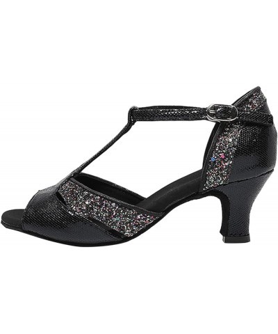 Women's Chunky Low Heel Sandals Fashion Women's Rhinestone High Heel Buckle Latin Dance Shoes Sandals Dance Shoes 7.5 Black $...