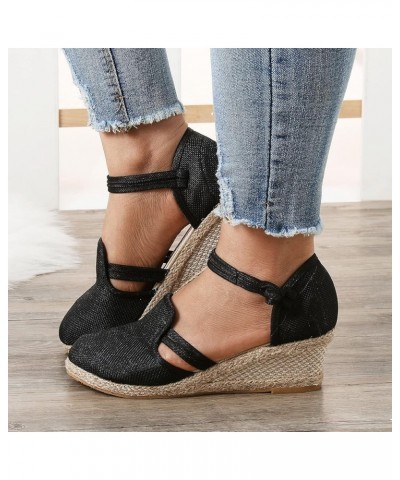 Women Elastic Strappy String Toe-Post Ankle Strap Summer Mid Heel Sandals Thick Sole Mules Flats Sandals 8-hyems-9-black $13....