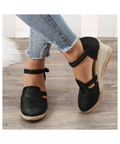 Women Elastic Strappy String Toe-Post Ankle Strap Summer Mid Heel Sandals Thick Sole Mules Flats Sandals 8-hyems-9-black $13....