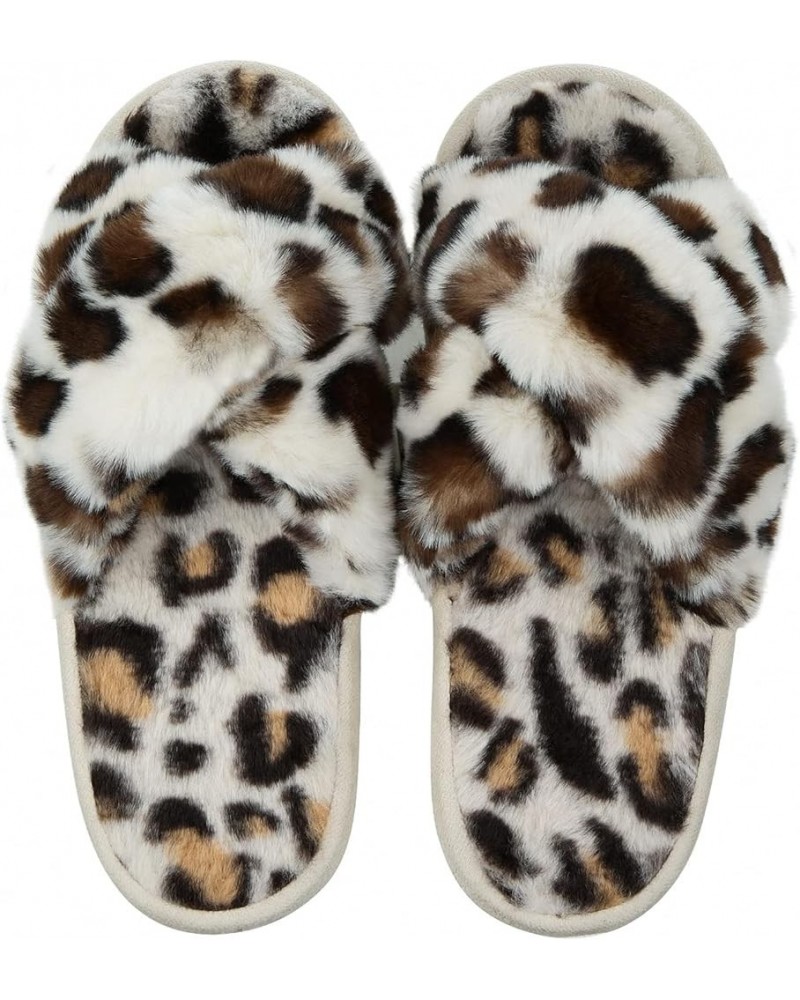 Winter Women Casual Fuzzy Slippers Female Flip Flops Fluffy Shoes Cross Slides Ladies Soft Plush Home Indoor Slippers Leopard...