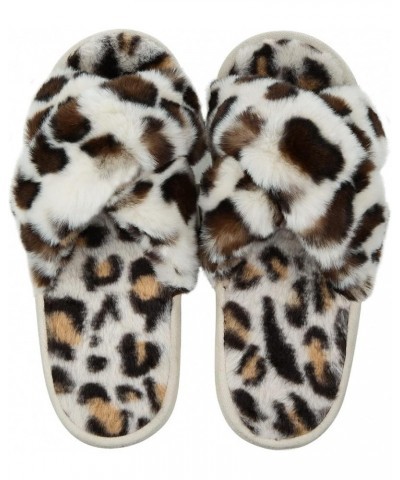 Winter Women Casual Fuzzy Slippers Female Flip Flops Fluffy Shoes Cross Slides Ladies Soft Plush Home Indoor Slippers Leopard...