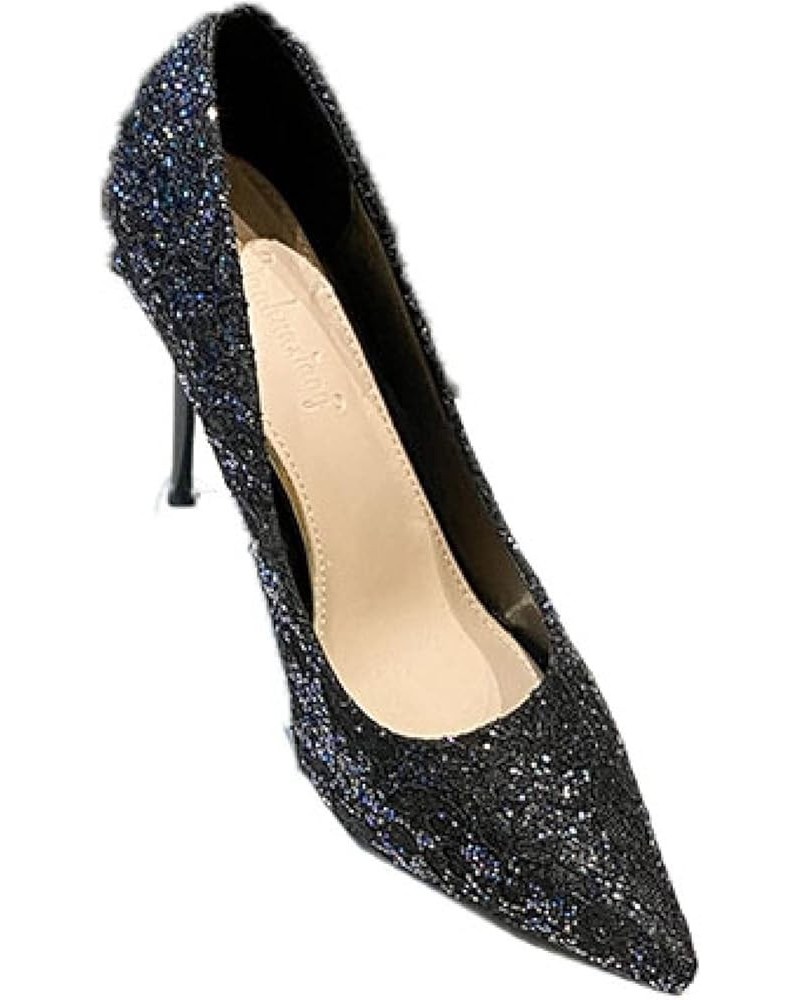 Womens Stiletto Heel Pumps Pointed-Toe Lightweight Elegant Glitter Pump Shoe for Lady Wedding Prom Pumps Black $30.88 Pumps