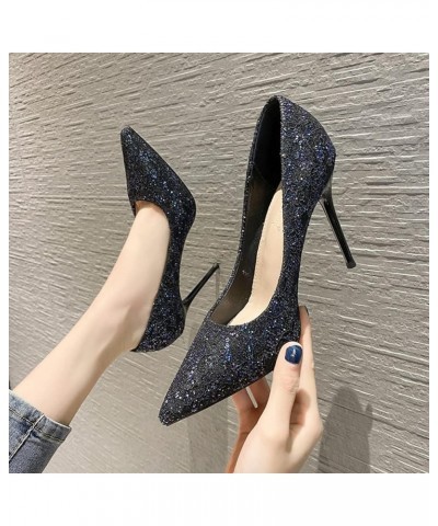 Womens Stiletto Heel Pumps Pointed-Toe Lightweight Elegant Glitter Pump Shoe for Lady Wedding Prom Pumps Black $30.88 Pumps