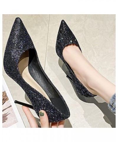 Womens Stiletto Heel Pumps Pointed-Toe Lightweight Elegant Glitter Pump Shoe for Lady Wedding Prom Pumps Black $30.88 Pumps