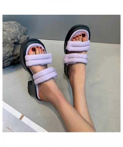 Women's Slippers Ladies Summer Fashion Square Head Thick Base Increase Casual Thick Heels Going Out On The Beach Solid (Purpl...