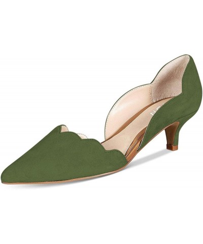 Women's Classic Pointy Toe Kitten Pumps Slip-on Suede Low Heel D'Orsay Shoes Formal Olive $39.26 Pumps