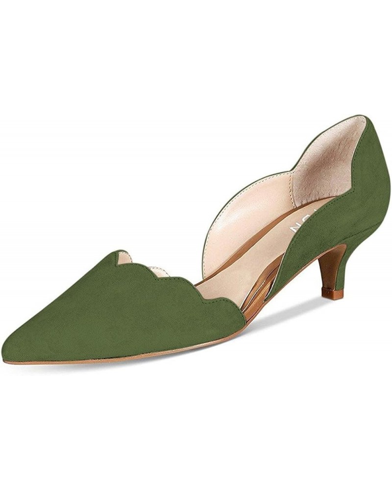 Women's Classic Pointy Toe Kitten Pumps Slip-on Suede Low Heel D'Orsay Shoes Formal Olive $39.26 Pumps