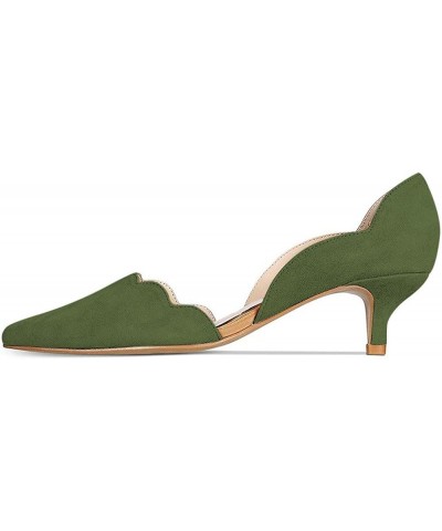 Women's Classic Pointy Toe Kitten Pumps Slip-on Suede Low Heel D'Orsay Shoes Formal Olive $39.26 Pumps