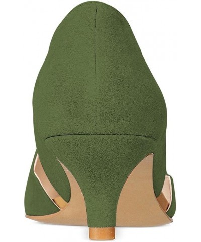 Women's Classic Pointy Toe Kitten Pumps Slip-on Suede Low Heel D'Orsay Shoes Formal Olive $39.26 Pumps