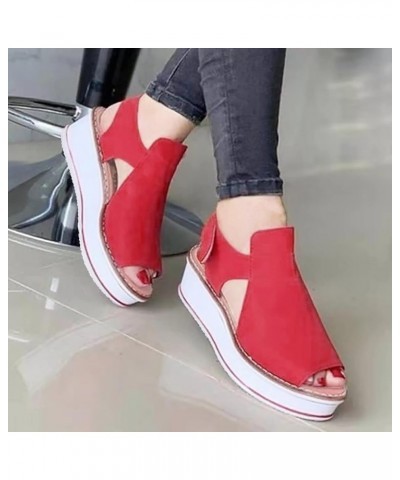 Teen Girls Dating Slippers Women Large Slope Heel Thick Sole Sandals Leisure Beach Hook Loop Fish Mouth Hollow Rd1 $16.31 Sli...