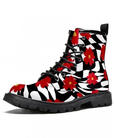 6.5 Women's Leather Boots Classic Winter Shoes Flower High Top Lace Up Print Girl Ankle Boots $37.71 Boots