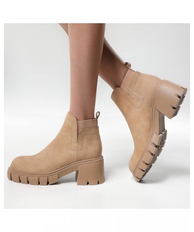 Boots for Women Ankle Booties With Zipper Boots for Women Knee High Wide Calf Comfortable Winter Boots Beige $27.16 Boots