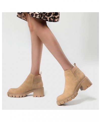 Boots for Women Ankle Booties With Zipper Boots for Women Knee High Wide Calf Comfortable Winter Boots Beige $27.16 Boots