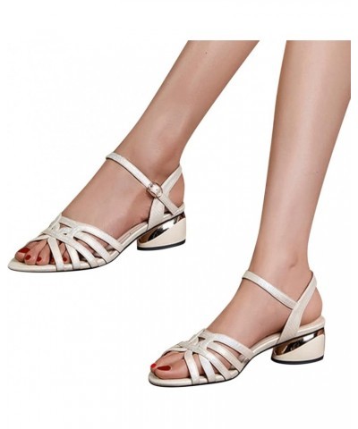 Womens Chunky Heeled Sandals Ankle Strap Open Toe Low Block Heeled Party Sandals Summer Elegant Solid Color Straps Leather Pu...