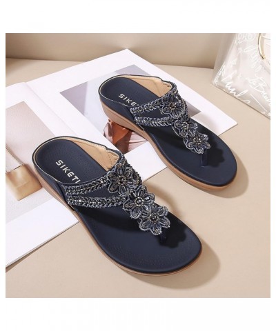 Womens Wedge Sandals wedge slippers with arch support Platform Bohemia Flat Shoes espadrille sandal Z 02-blue $11.31 Sandals