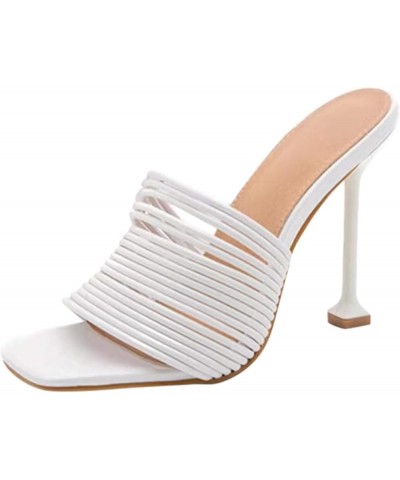 Women's Open Toe Ankle Strap Chunky Block High Heel Sandals Dress Platform Shoes Transparent Strap Stilettos C-white $15.99 S...