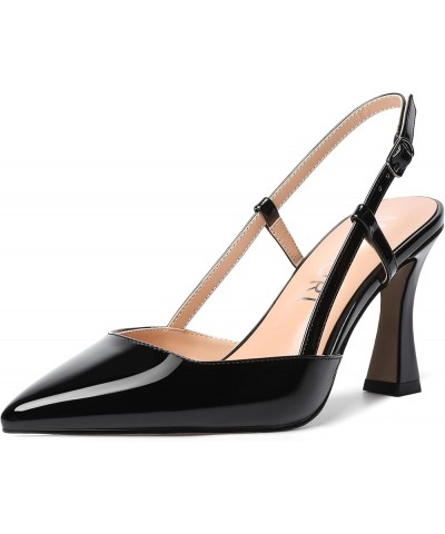 Womens Evening Dress Buckle Slingback Pointed Toe Matte Stiletto High Heel Pumps Shoes 3.3 Inch Black Patent $34.55 Pumps