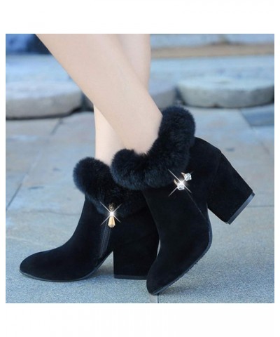 Ankle Boots Women Suede Winter Warm Short Boots High Heel Ladies Fashion Knight Boots Outdoor Home Pointed Toe Large Size Wes...