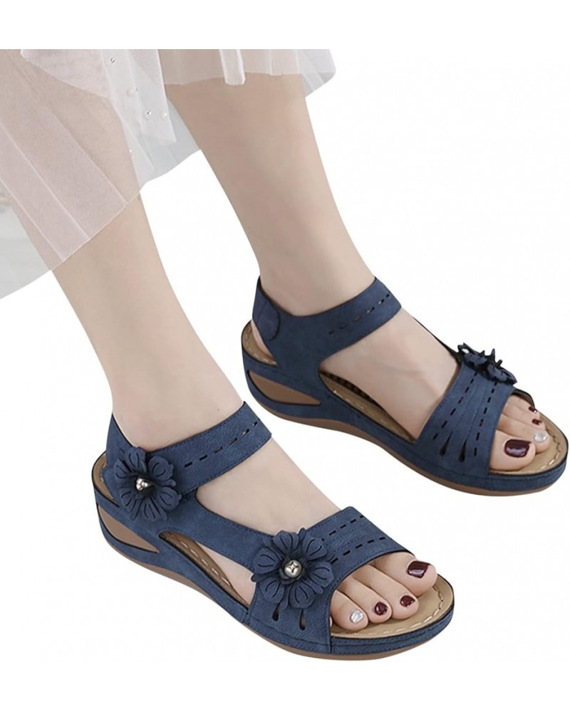 Wedge Sandals for Women Summer Bohemia Flowers Open Toe Dressy Shoes with Arch Support Vintage Ankle Strap Casual Walking Pla...