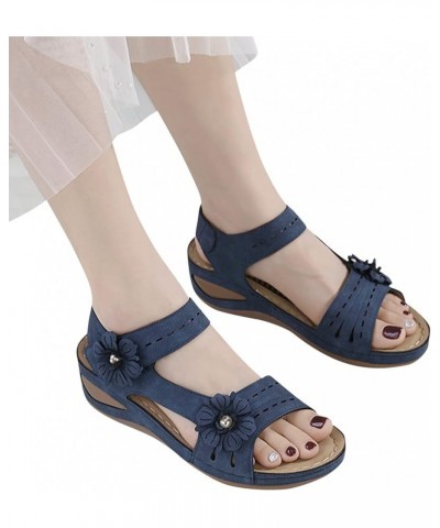 Wedge Sandals for Women Summer Bohemia Flowers Open Toe Dressy Shoes with Arch Support Vintage Ankle Strap Casual Walking Pla...