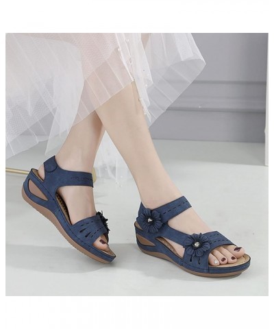 Wedge Sandals for Women Summer Bohemia Flowers Open Toe Dressy Shoes with Arch Support Vintage Ankle Strap Casual Walking Pla...