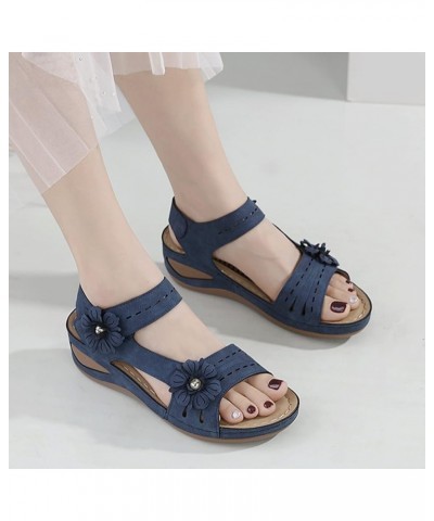 Wedge Sandals for Women Summer Bohemia Flowers Open Toe Dressy Shoes with Arch Support Vintage Ankle Strap Casual Walking Pla...