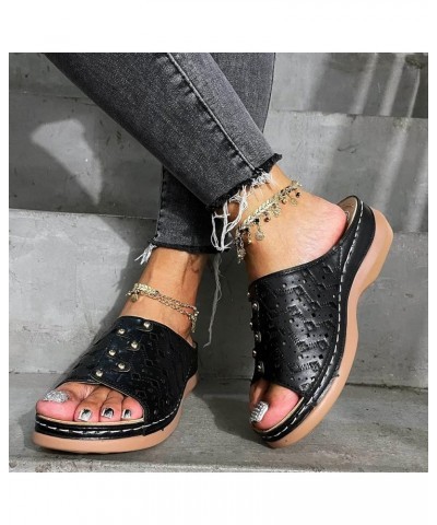 Sandals Women Dressy Summer Flat,Women's Arch Support Slip On Peep Toe Orthopedic Platform Sandals Boho Sandals Black $12.95 ...