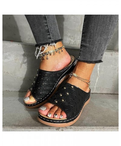 Sandals Women Dressy Summer Flat,Women's Arch Support Slip On Peep Toe Orthopedic Platform Sandals Boho Sandals Black $12.95 ...