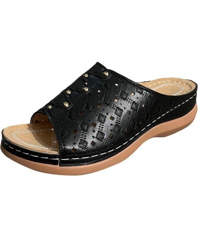 Sandals Women Dressy Summer Flat,Women's Arch Support Slip On Peep Toe Orthopedic Platform Sandals Boho Sandals Black $12.95 ...