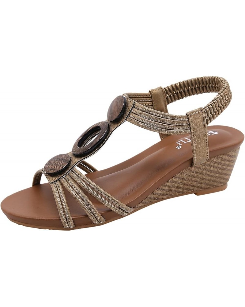 Women's Wedge Sandals Platform Sandals Elastic Strap Sandals Wedge Sandals for Women Comfortable Z 14-bronze $12.13 Athletic ...