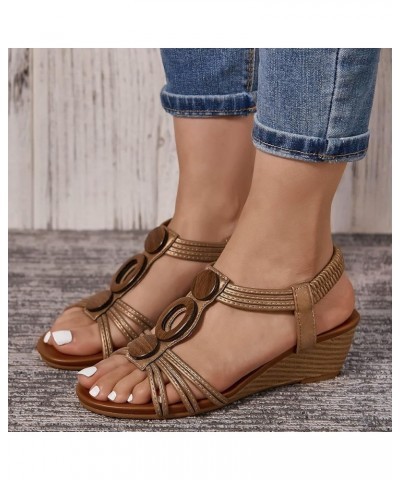 Women's Wedge Sandals Platform Sandals Elastic Strap Sandals Wedge Sandals for Women Comfortable Z 14-bronze $12.13 Athletic ...