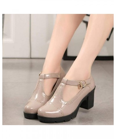 Women's Patent Leather Pumps Shoes Mary Jane Ankle Buckle Anti-Slip T-Strap Spring Daily High Block Heel Dress Shoe Khaki $30...