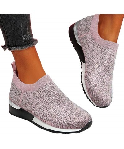 Platform Slip-On Sneakers Women Running Shoes Womens Mens Comfortable Lightweight Walking Tennis Sneakers Pink $13.97 Fashion...